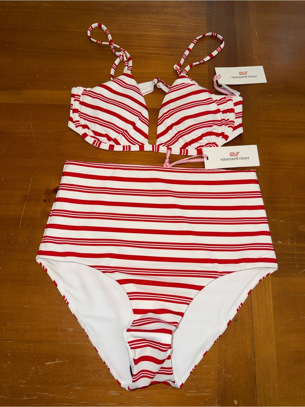 Vineyard Vines NWT Bikini Set Small High Raise Red White Strip Summer Beach Chic